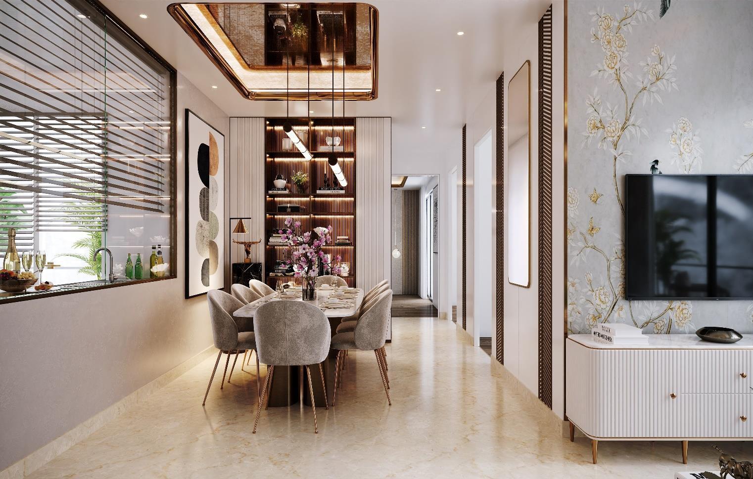 Imported marble flooring in living & dining — brochure imagery — M3M Crown