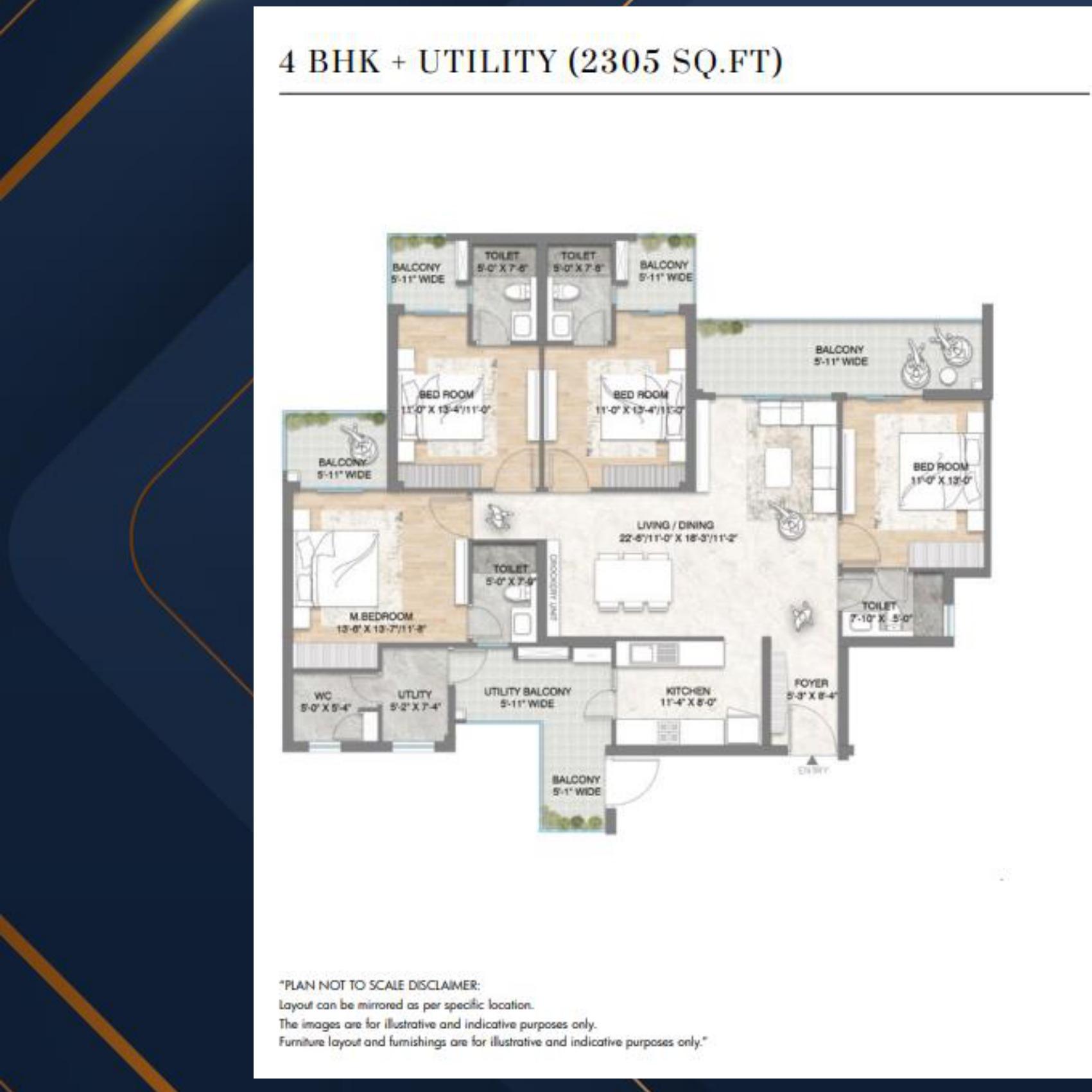 4 BHK + Utility, 2305 sq. ft.
