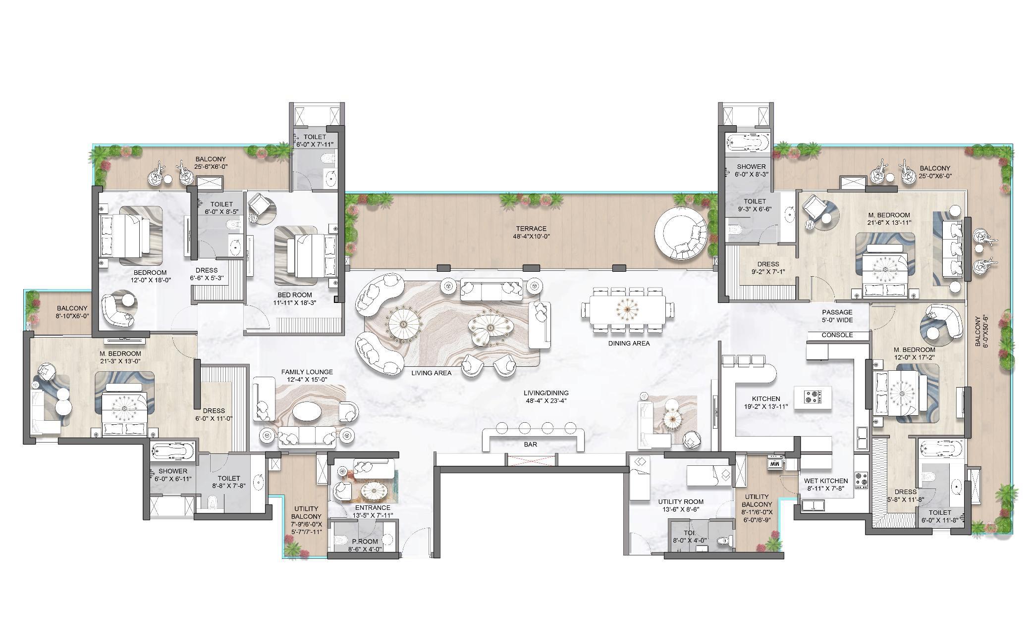 Penthouse plan, 7480 sq. ft., as printed in the brochure
